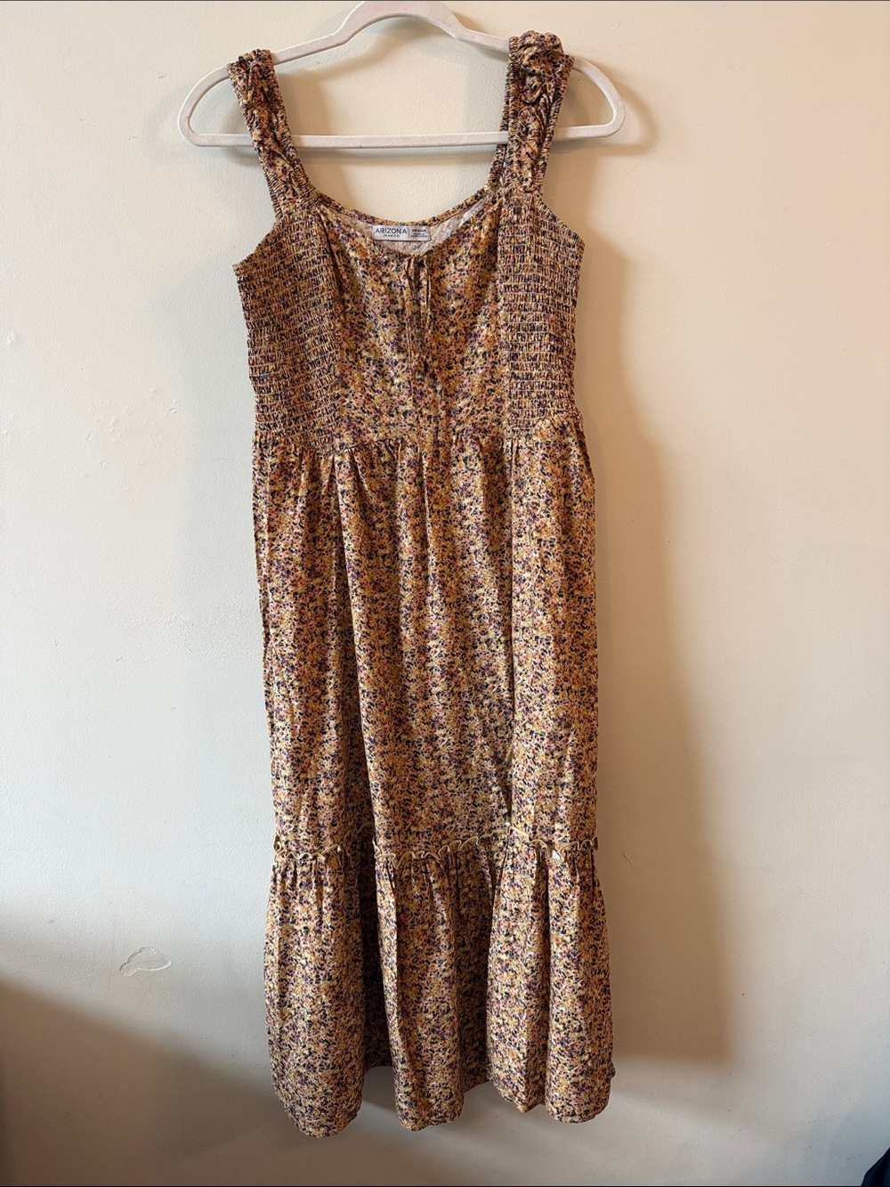 Arizona Jean Company Mustard Floral Smocked Midi Dress
